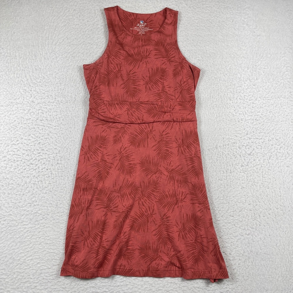 Kuhl Dress Womens Large Red‎ Palm Leaf Print Sleeveless Active Travel Skla 4013